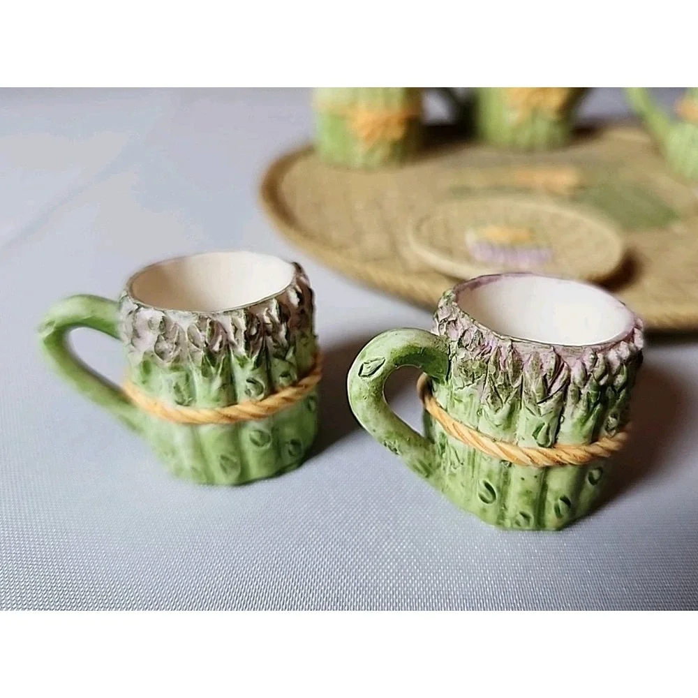 VTG '95 Young's Asparagus Tea Set Doll House Fairy Garden Mini Tea Set Fun Gift